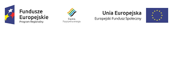 Logo Fundusze Europejskie Program regionalny czyli trzy gwiazdy w kolorze białym, żółtym i czerwonym na niebieskim tle oraz logo Śląskie Pozytywna Energia czyli cztery pofalowane linie w kolorze żółtym, zielonym, niebieskim i czarnym oraz logo Uniii Europejskiej  czyli okrąg z dwunastu pięcioramiennych żółtych gwiazd na niebieskim tle