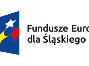 Logo Funduszy Europejskich trzy gwiazdy (biała, żółta, czerwona) na niebieskim tle oraz biało-czerwona flaga Polski oraz flaga Unii Europejskiej dwanaście żółtych gwiazd na planie okręgu na niebieskim tle oraz herb Województwa Ślaskiego żółty orzeł na błekitnym tle